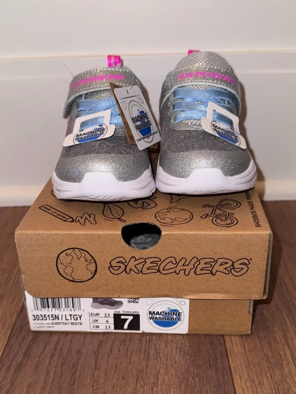 Girls Size 7 Skechers Child Power Jams - Everyday Bestie Toddler Shoes, NWT